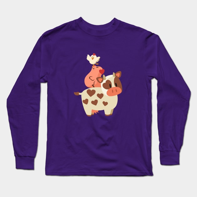 Happy Cow, Pig, and Chicken Long Sleeve T-Shirt by cutevegan